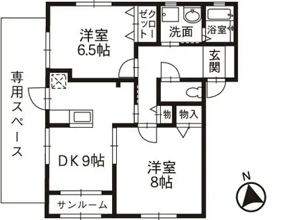 ストロベリーフィールズD棟(2DK/1階)の間取り写真