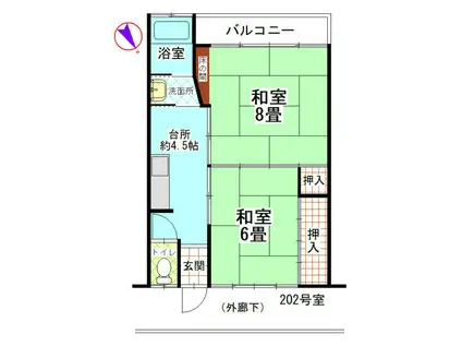 清流荘(2K/2階)の間取り写真