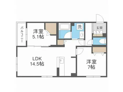 8 3W2A HACHI SANウエストNY(2LDK/1階)の間取り写真