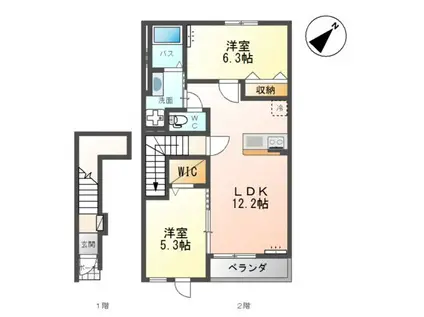カーサ エドウイン(2LDK/2階)の間取り写真
