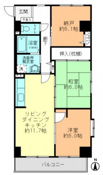 ダイアモンドビュー(2SLDK/3階)の間取り写真