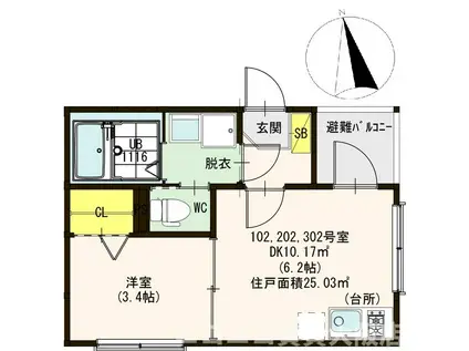 FLUER BLANC(1DK/1階)の間取り写真