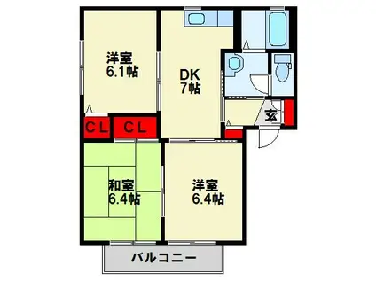 エクセルコートB棟(3DK/2階)の間取り写真