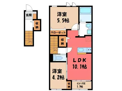 ピノ リブロ(2LDK/2階)の間取り写真