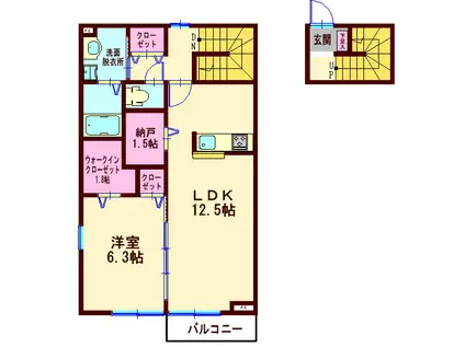 アクシス蓬莱坂(1LDK/2階)の間取り写真