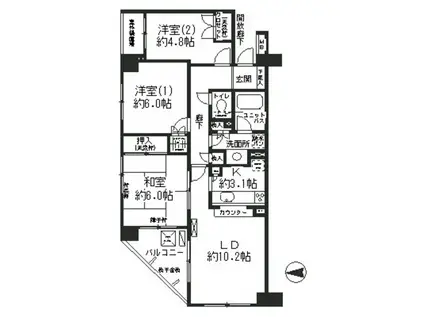 港北ニュータウンセンター南パーク・ホームズ(3LDK/4階)の間取り写真