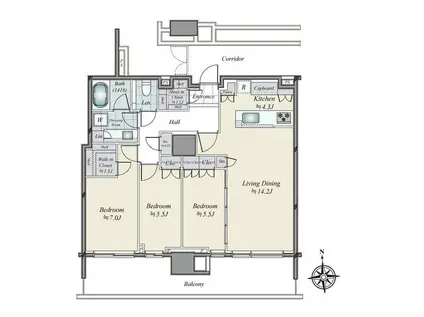 HARUMI FLAG PARK VILLAGE T棟(3LDK/32階)の間取り写真