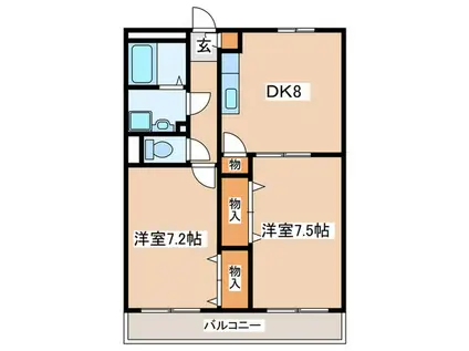 アンプルールフェールドリーミ(2DK/1階)の間取り写真