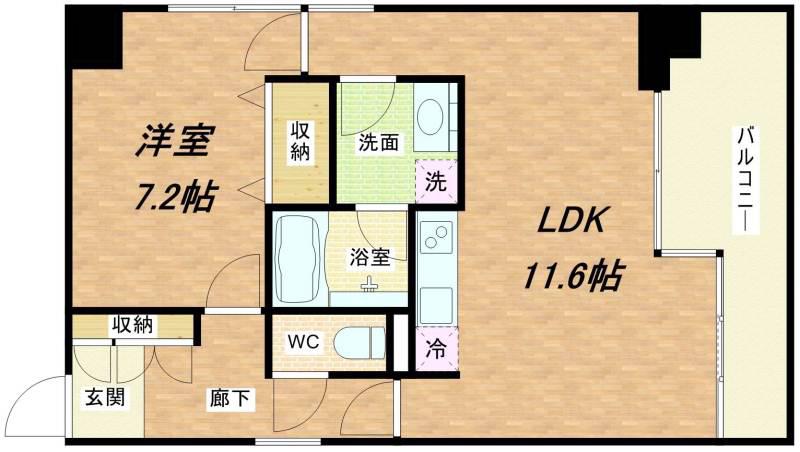 KDXレジデンス本町橋(1LDK/7階)の間取り写真