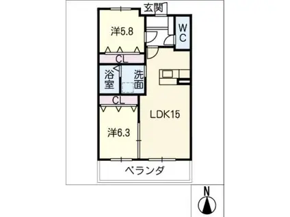 カーサ・ノーバ春日寺 A棟(2LDK/1階)の間取り写真