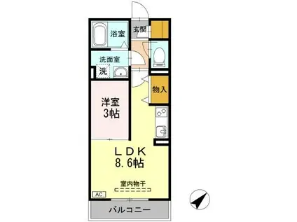 グランボア B(1LDK/3階)の間取り写真