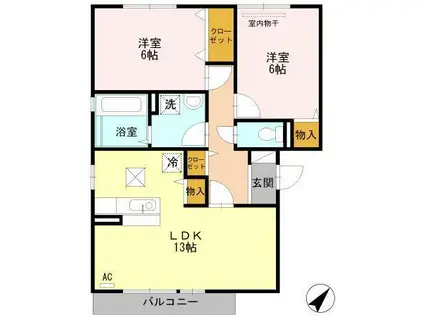 ソレイユコート(2LDK/1階)の間取り写真