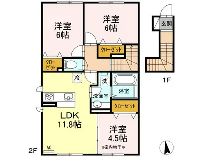 シャトンHAMADA(3LDK/2階)の間取り写真