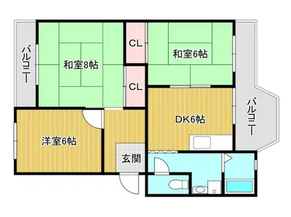 第3眉山マンション(3DK/4階)の間取り写真