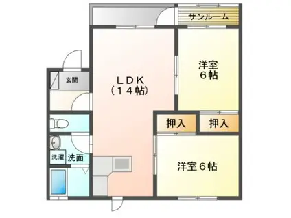 コーポリシェス(2LDK/2階)の間取り写真