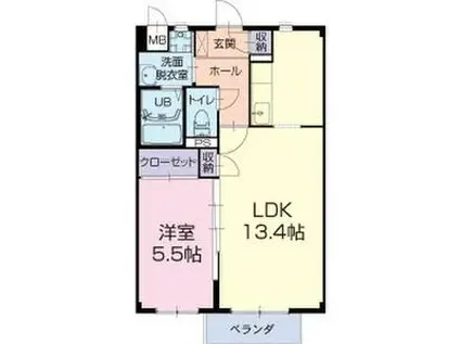 THE VIEW GARDEN オ(1LDK/2階)の間取り写真