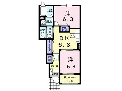 カーサ・ブローテ I棟(2DK/1階)の間取り写真