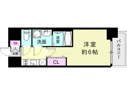 レジュールアッシュ神戸ヴィヴァン(1K/9階)の間取り写真