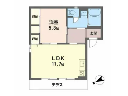 グリーンライフ藤原台A棟(1LDK/1階)の間取り写真