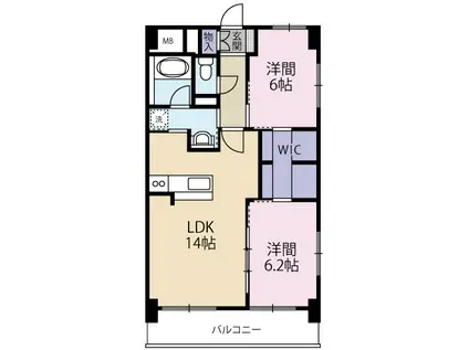 シティガーデン・幸(2LDK/2階)の間取り写真