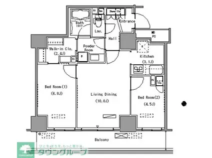 パークアクシス豊洲(2LDK/10階)の間取り写真