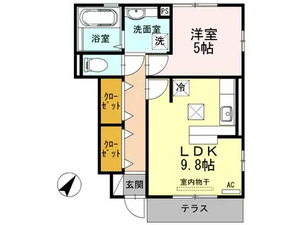エスポワールA(1LDK/1階)の間取り写真