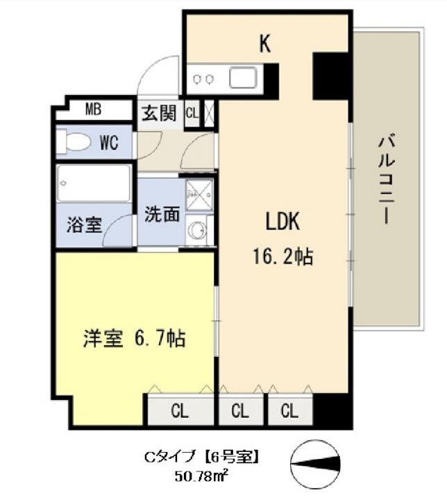 コスモリード谷町六丁目(1LDK/11階)の間取り写真
