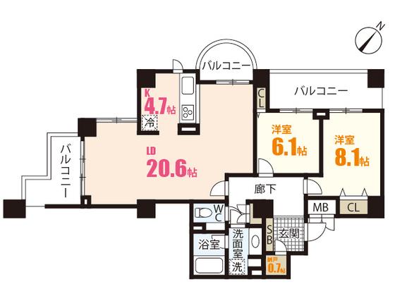A.CITYタワーズウエスト(2SLDK/13階)の間取り写真