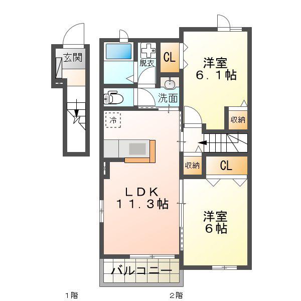 Y PLACE IV棟(2LDK/2階)の間取り写真