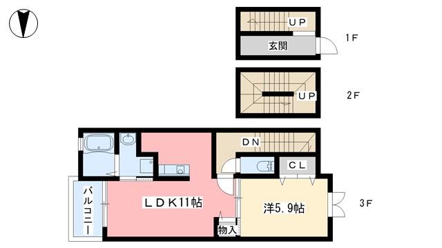 ウインドミル ヤマト(1LDK/3階)の間取り写真