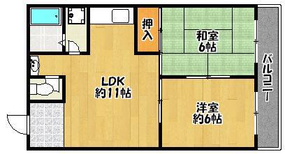 三田本町ハイツ(2LDK/2階)の間取り写真