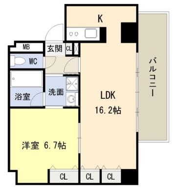 コスモリード谷町六丁目(1LDK/5階)の間取り写真