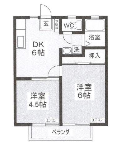 キャッスル・リナ(2DK/2階)の間取り写真
