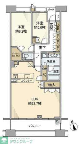 港北センターヒルズC棟(2LDK/4階)の間取り写真