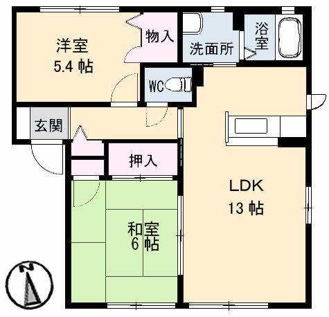 グリーンコートB棟(2LDK/1階)の間取り写真