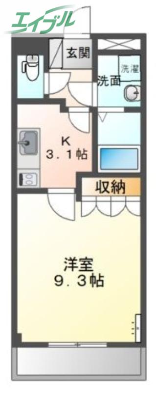 オレンジヒルズ(1K/3階)の間取り写真