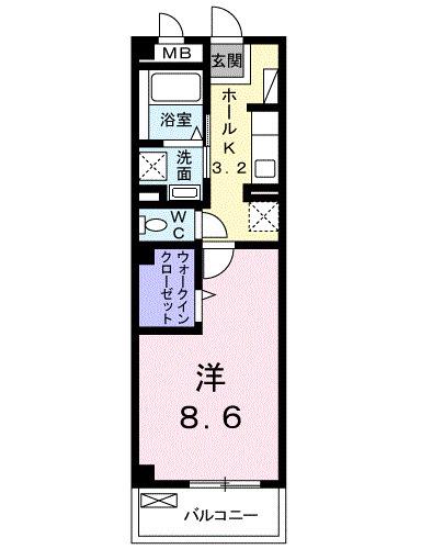 JR関西本線 柏原駅(大阪) 徒歩4分 3階建 築14年(1K/2階)の間取り写真