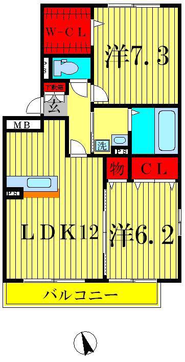 アルシュ相(2LDK/2階)の間取り写真