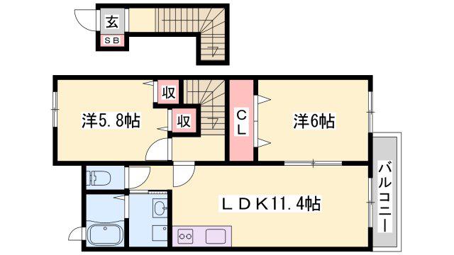 サンファミリアB(2LDK/2階)の間取り写真