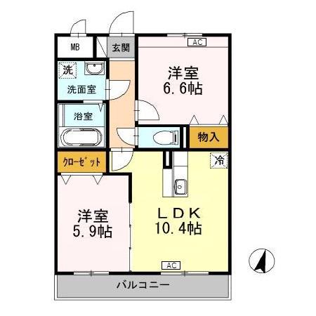 ウィステリアII(2LDK/2階)の間取り写真