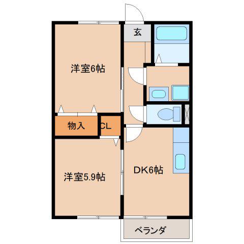 サンハイツ加茂B棟(2DK/2階)の間取り写真