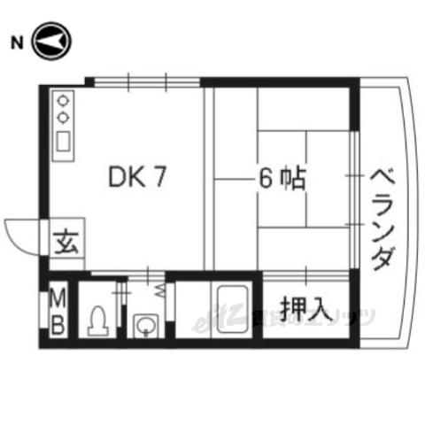 エントピア車折(1DK/2階)の間取り写真