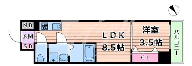 コートエスト都島(1LDK/5階)の間取り写真