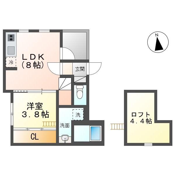 ハーモニーテラス植田西(1LDK/2階)の間取り写真
