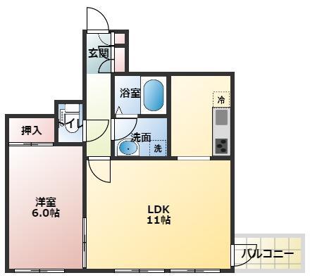 メゾンド津田沼(1LDK/2階)の間取り写真