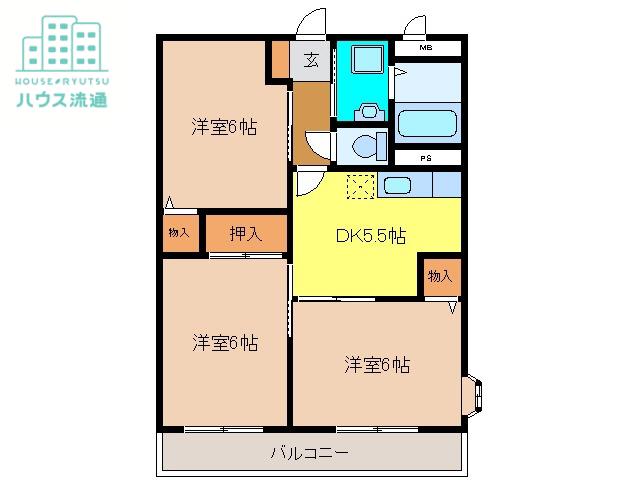 プロスパー五番館(3DK/2階)の間取り写真