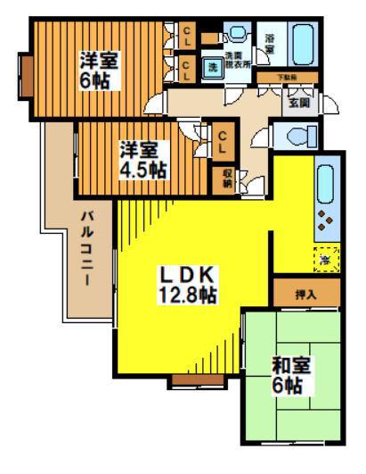 フラット浜田山A(3LDK/3階)の間取り写真