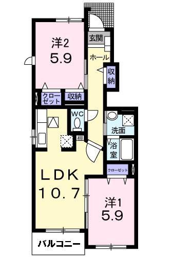 クラッセ壱番館(2LDK/1階)の間取り写真