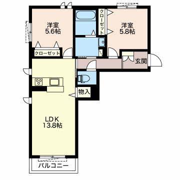 ベレオ稲里(2LDK/2階)の間取り写真