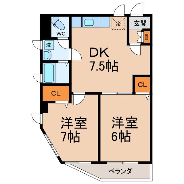 ラトゥール割塚(2DK/2階)の間取り写真